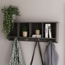Keswick Wooden Wall Coat Rack With 4 Shelves In Grey - UK