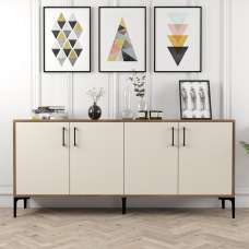 Kiev Large Wooden Sideboard with 4 Doors in Walnut and Cream - UK