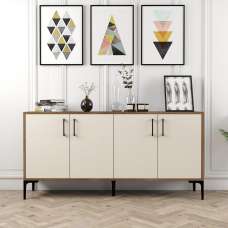 Kiev Small Wooden Sideboard with 4 Doors in Walnut and Cream - UK