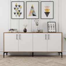 Kiev Wooden Sideboard with 4 Doors in Walnut and White - UK