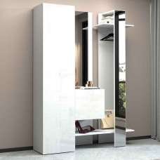 Killington High Gloss Storage Cabinet With Coat Stand In White - UK