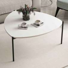 Kingsley Triangle Wooden Coffee Table with Metal Legs in White - UK