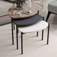 Kingsley Triangle Wooden Nest of 3 Side Table with Metal Legs in Multicolour - UK