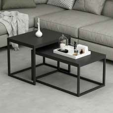 Kingsley Wooden Nest of 2 Coffee Table in Black - UK