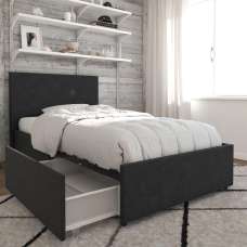 Kingston Fabric Single Bed With 2 Drawers In Dark Grey - UK