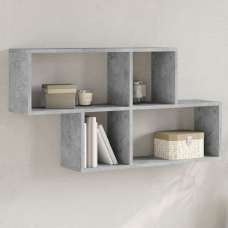 Kinston Wooden Wall Shelf With 4 Shelves In Concrete Grey - UK