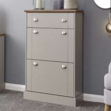 Kirkby Wooden Shoe Cabinet With 2 Flap Doors In Grey And Oak - UK
