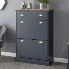 Kirkby Wooden Shoe Cabinet With 2 Flap Doors In Slate Blue And Oak - UK
