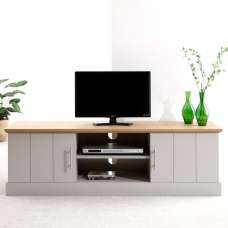 Kirkby Wooden TV Stand With 2 Doors In Grey And Oak - UK
