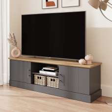 Kirkby Wooden TV Stand With 2 Doors In Slate Blue And Oak - UK