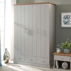 Kirkby Wooden Wardrobe With 3 Doors 3 Drawers In Grey And Oak - UK