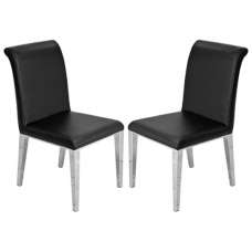 Kirkland Black Faux Leather Dining Chairs In Pair - UK