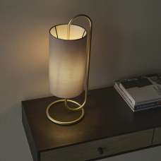 Kirkland Cylindrical Grey Fabric Shade Table Lamp In Brass - UK