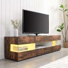 Kirsten Wooden TV Stand In Rustic Oak With LED Lighting - UK