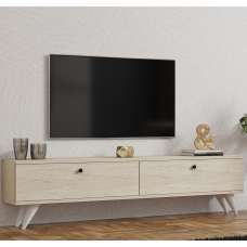 Kiyomi Wooden TV Stand with Plastic Legs in Travertine Marble Effect - UK