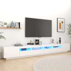 Krakow Large Wooden TV Stand In White With LED - UK