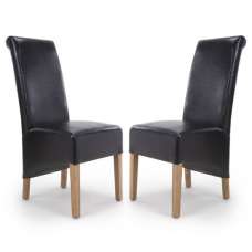 Kyoto Black Leather Dining Chairs With Oak Legs In Pair - UK