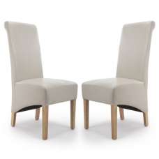 Kyoto Ivory Leather Dining Chairs With Oak Legs In Pair - UK