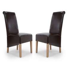 Kyoto Brown Leather Dining Chairs With Oak Legs In Pair - UK