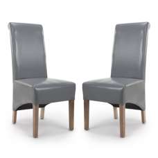 Kyoto Grey Leather Dining Chairs With Oak Legs In Pair - UK