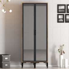 Kumsal Mirrored Wardrobe with 2 Doors in Anthracite and Walnut - UK