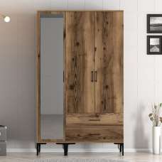 Kumsal Wooden Mirror Wardrobe with 3 Doors in Walnut - UK