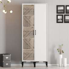 Kumsal Wooden Wardrobe with 1 Geometric Slatted Door in White - UK