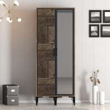 Kumsal Wooden Wardrobe with 1 Right Mirror Door in Anthracite and Walnut - UK