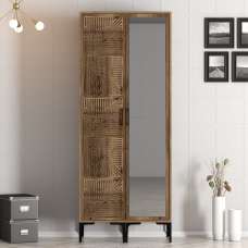 Kumsal Wooden Wardrobe with 1 Right Mirror Door in Walnut - UK