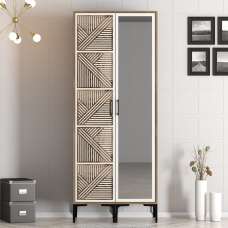 Kumsal Wooden Wardrobe with 1 Right Mirror Door in White and Walnut - UK