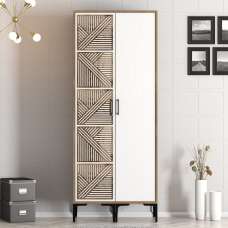 Kumsal Wooden Wardrobe with 1 White Geometric Slatted Door in Walnut - UK