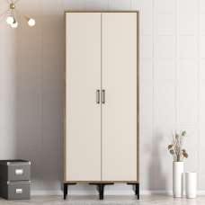Kumsal Wooden Wardrobe with 2 Cream Doors in Walnut - UK