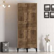 Kumsal Wooden Wardrobe with 2 Geometric Slatted Doors in Walnut - UK