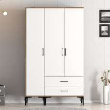 Kumsal Wooden Wardrobe with 3 White Doors in Walnut - UK