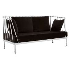 Kurhah Black Velvet 2 Seater Sofa With Silver Tapered Frame - UK