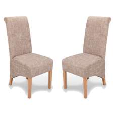 Kyoto Fabric Dining Chairs In Pair - Tweed Oatmeal - UK
