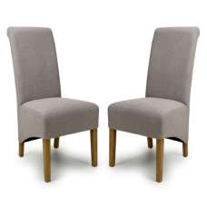 Kyoto Mocha Fabric Dining Chairs With Oak Legs In Pair - UK