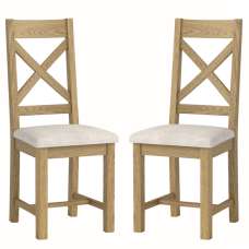 Kysen Oak Wooden Dining Chairs with Fabric Seat in Pair - UK