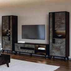 Laax Living Room Set With Display Cabinet In Black Oxide And LED - UK