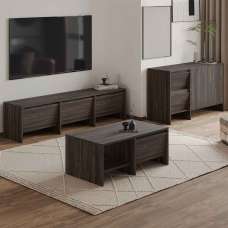 Lacin Wooden Living Room Furniture Set in Walnut - UK