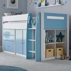 Lackey Wooden Mid Sleeper Bed With Storage In Blue And White - UK