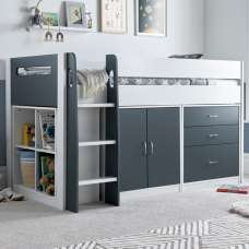Lackey Wooden Mid Sleeper Bed With Storage In Grey And White - UK