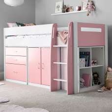 Lackey Wooden Mid Sleeper Bed With Storage In Pink And White - UK