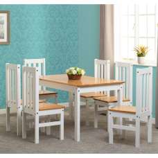 Ladkro Wooden Dining Table With 6 Chairs In White And Oak - UK