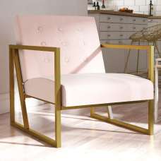 Ladson Velvet Bedroom Chair With Gold Metal Frame In Pink - UK