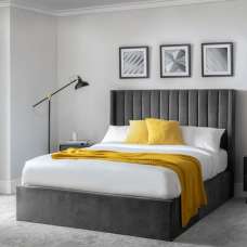 Laelia Velvet Storage Ottoman Super King Size Bed In Grey - UK