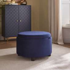Laelis Velvet Tray Storage Stool in Midnight Blue - UK