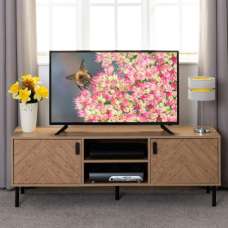 Lagos Wooden TV Stand With 2 Doors In Medium Oak - UK