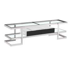 Laird Clear Glass TV Stand With White High Gloss Drawer - UK