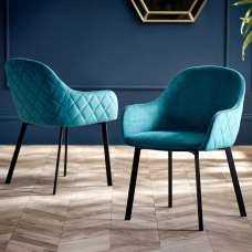 Lajas Teal Velvet Dining Chairs - Pair - UK